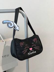 1PC Custom Shoulder Bag With Personalized Name Or Holiday Message. Solid Color Cat Pattern Custom Design Versatile High-End Girl's Shoulder Bag. Lightweight Coin Purse, Perfect For Girl's Bags - Style 1 - View 11