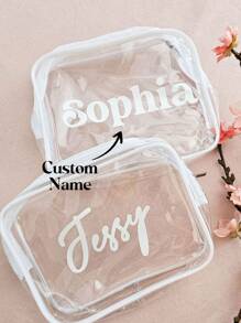 Personalized Makeup Bag, Beach Wedding Gift, PVC Transparent Cosmetic Bag, Toiletry Bag, Bridesmaid Gift, Summer Vacation, Bachelorette Party,Multi-Functional,Ornamental,Letter,Exquisite,Stylish,Vintage,Unique,Customized,Personalized,Custom,Ideal Gifts For Her,Girlfriend,Her,Grandparents,For Anniversaries,For Weddings