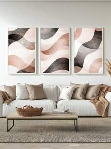 Kit 3 Quadros Ondas Pretas e marron – Quadro Ideal para Sala de Estar, Escritório, - Branco - Visão 6
