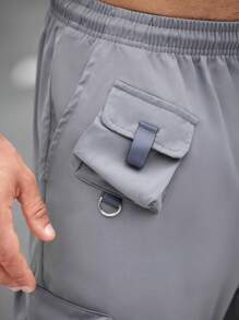 1 قطعة بنطال رمادي للرجال لارتداء الخارج مع خصر بسحاب، بنطال رياضي متباعد الساق، بنطلون رياضي عادي مناسب للتنزه - رمادي - مشاهدة 5