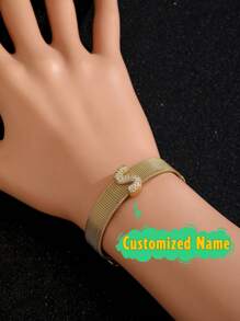 1pc European And American Fashion Popular Customize Name Letter Decor Watch Strap Bracelet For Boys Girls Street Party Unisex Jewelry For Festival & Birthday Gift For Daily Life - Gold - View 3