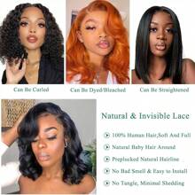 200 Density Loose Body Wave Human Hair Wig 13x4 Frontal Lace Wig 14 Inch Body Wave HD Lace Front Wigs Human Hair Pre Plucked Bob Wigs For Women Party
