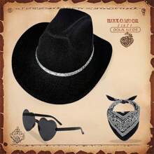 Cowgirl Hat Set, Shiny Cowboy Hat With Heart Sunglasses Neckerchief Photo Booth Props