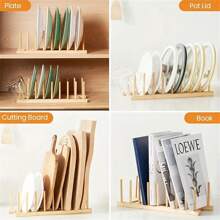 1pc Bamboo Kitchen Organizer - Multipurpose Dish Drying Rack With Drip Tray, Anti-Mold, Suitable For Utensils, Pot Covers, Etc. - Space-Saving Countertop Storage Solution - Wood Color - View 6