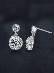 2 chiếc bông tai đính đá Moissanite 2ct bạc Sterling 925 sang trọng, thích hợp cho trang phục hàng ngày của phụ nữ, đi làm, tiệc tùng, kỳ nghỉ, sinh nhật, năm mới, ngày của mẹ, kỷ niệm ngày cưới, quà tặng trang sức cho phụ nữ - Bạc - Xem 2