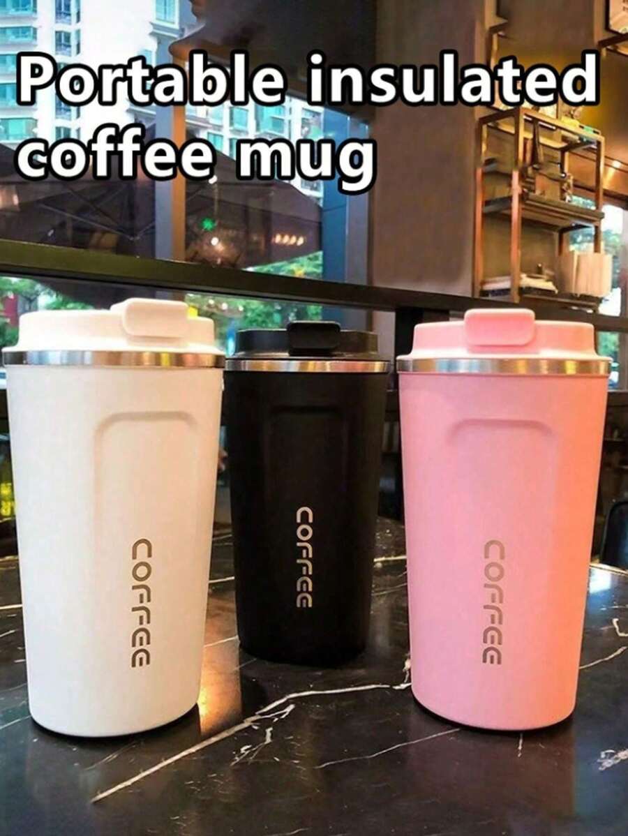 1pc/380ml-便携式咖啡杯，旅行咖啡杯，不锈钢咖啡杯，保温咖啡杯，保温水杯，双层不锈钢保温杯，防滑外壳真空保温杯，旅行，便携式欧式高档精致拿铁杯，男女通用，高档便携杯-适用于牛奶、咖啡、茶、果汁杯、水瓶，适用于户外、露营