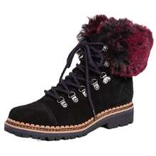 Sam Edelman Bowen Black Suede Combat Fur Lined Lace Up Combat Hiker Ankle Boots - Black/Raspberry Wine - View 1