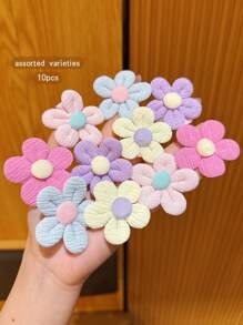 10个彩色可爱花朵发夹，日常配饰爪夹发卡，上学用品，度假装扮，女士套装，发饰，头部配饰，发夹 - 彩色 - 查看 3