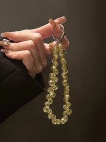 Fashionable Beaded Phone Wrist Strap, Universal Fit For All Smartphones, Luxury Beaded Decoration With Finger Ring Stand Gifts For Mother, Family, Friends, Birthday, Holiday Phone Charm, Phone Chain - Black - View 6