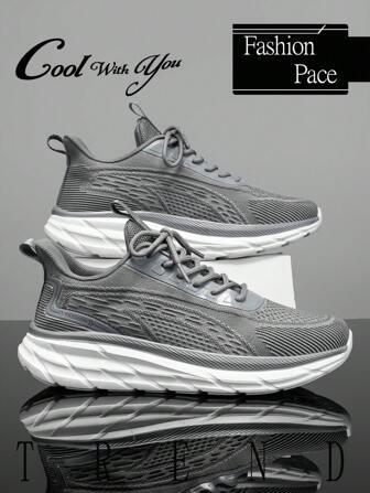 男士简约轻便透气网眼厚底减震低帮舒适休闲运动鞋，适合日常穿着、街头时尚、户外活动、防滑跑步鞋