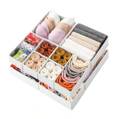 1/3 pezzi Scatole di stoccaggio in tessuto pieghevoli, organizer lavabili per cassetti per calze, reggiseni, cravatte, sciarpe, cinture, accessori per capelli, organizzazione del guardaroba