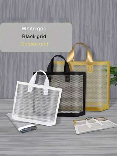 15pcs Mesh Tote Bags, Thickened Reusable Plastic Shopping Bags With Non-Slip Handles, Waterproof Foldable Gift Bags For Clothing, Cosmetics, Jewelry, Party, Commercial Use - Black/White/Golden, Reusable Shopping Bags,Gift Bag