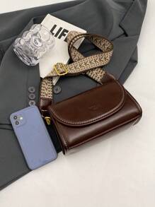 Vintage Chic Wide Strap Shoulder Square Bag - Stylish Solid Color Flap Crossbody Purse With Adjustable Strap For Women - Perfect For Daily Use And Travel - Coffee Brown - View 3