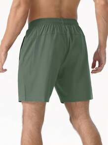 1pc Men's Pentagram Print Drawstring Waist Pocket Casual Shorts - Army Green - View 2