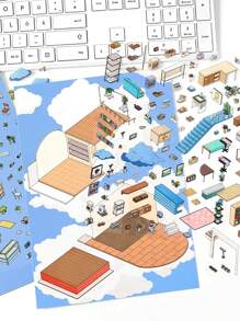 4pcs Infeel.Me PET 2.5D Mini House Scenery Stickers, 'Open Today' Series, Suitable For Gifts, Office, Home, Marking, Labels, Classrooms, Toys, Student Planner Decor, DIY Decorative Stickers