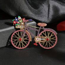 Xiacheng 1pc Elegant Vintage Bicycle Brooch With Sparkling Floral Basket, Hypoallergenic Copper Alloy Pin For Parties & Casual Wear - Bike - View 13