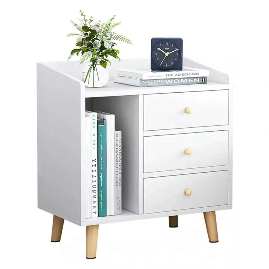 Buros De Madera Sencillos Con 3 Cajones Mesa De Noche Buro - Blanco - Ver 1