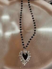 1 Stück Ewiges Herzanhänger Halskette für Frauen, Metallandherz mit Epoxidharz Perlen Charm, Perlenkette, Schmuck für Valentinstag, Muttertag, Geschenk für Mutter