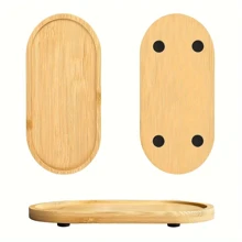 竹木收纳托盘，浴室整理托盘，带防滑垫和加高底部 - 駝色 - 查看 5