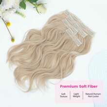 Clip In Hair Extension, Blonde Hair Extensions Invisible Lace Weft Synthetic Natural Soft 14 Inch Short Wavy Curly Hair Extensions For Women - Bleach Blonde - View 6
