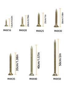 60 PEÇAS/100 PEÇAS/285 PEÇAS - Parafusos de Perfuração de Alta Resistência em Fibra de Madeira - Revestimento de Zinco Amarelo - Adequado para Madeira, Alumínio e Drywall - Tamanhos Disponíveis M4 (16-50mm)