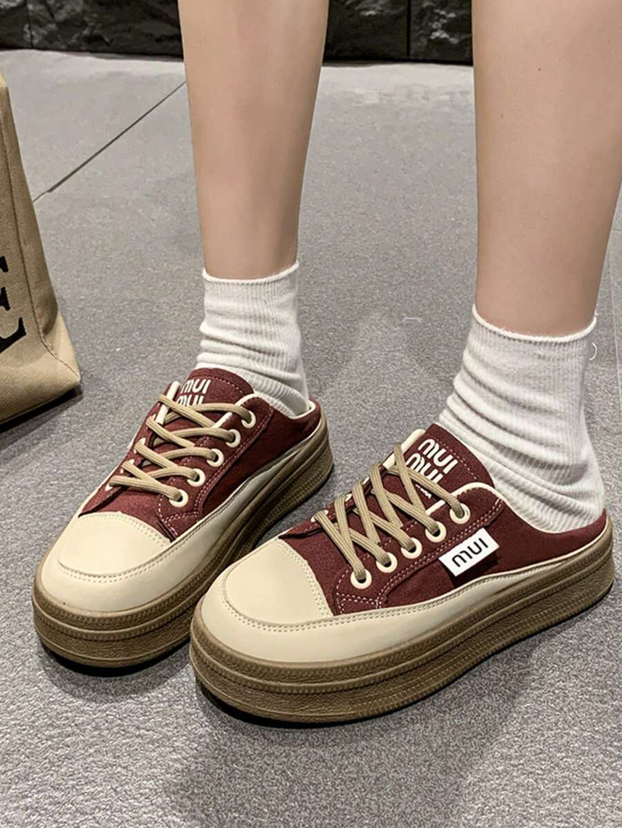 2025 Spring & Autumn New Backless Slip-On Thick Sole Slouchy Girl Slippers - Burgundy - View 1