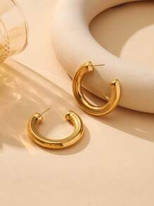1 Pair Women's Elegant Minimalist Luxury Gold Crescent Moon & Heart Shaped Stainless Steel Earrings, Suitable For Concerts, Parties, Banquets, Holiday Gifts