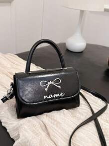 1pc Customizable Text, Name Gentle And Sweet Bow Fashionable Handbag Versatile Ins Shoulder Messenger Bag Fashionable And Gentle Small Square Bag With Bow Decoration Pu Material Magnetic Buckle Closure Messenger Bag, High-End Solid Color Matching, Suitable For Girls Shopping Daily Use, Put Mobile Phones And Wallets, Girls Princess Style Handbag Messenger Bag - Bow Handbag - View 4