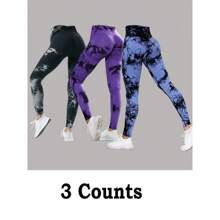 Women's Tie Dye Print Scrunch Sports Leggings, Sport High Waist Seamless Skinny Pants, Women Sport & Outdoor Clothing For Summer, Gym Clothes