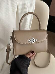 Women's Handbag, Fashionable Minimalist Lock Flap Mini Square Bag, Solid Color Versatile Shoulder Crossbody Bag