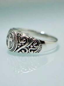 1 Pc Vintage Floral Cross Ring, Minimalist Style Suitable For Girls Girls Daily Wear Jewelry Gift