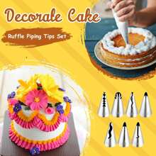 7Pcs Pleated Skirt Piping Tips Set,Stainless Steel Ruffle Piping Nozzles Icing Tips Set For Pastry Cupcakes,Cakes Cookies Decorating - Silver - View 4
