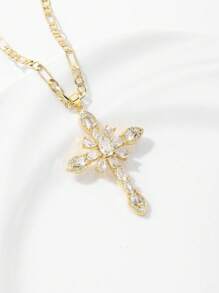 1pc 2025 New Classic Elegant Cross Pendant Necklace, Hypoallergenic Cubic Zirconia 14K Gold Plated, Ideal Gift For Mother, Valentine, Couple, Friend, Christening, Daily & Festival Wear, Catholic Prayer