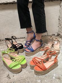 Kompensierte Sandalen und Plateausohle für Frauen - Grün - Übersicht 3