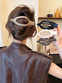 4 Stücke/1 Stück Damen 4.72in/12cm weiße & braune große leichte Kunststoff Haarspangen, modisch, vielseitig, elegant & minimalistisch einfarbig, geeignet für Alltag, Lässig, Party, Pendeln, Frisur, Gesicht/Haare waschen, Make-up, Outfit Accessoires