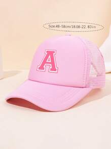 1pc Kid's 26 Alphabet Baseball Cap, Fashion Versatile Casual Sun Hat,Pink Mesh Breathable Trucker Cap, Suitable For Girls Back To School Daily Outfit, Gift