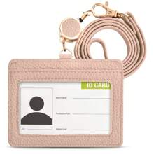 Suport cu două fețe din piele PU pentru insignă de identitate, cu 1 fereastră de identificare și 1 slot pentru card Plus 1 curea detașabilă pentru șnur (suportă 3-4 cărți) pentru femei Portofel Mini portofel Poșetă Portofel Portofel pentru carduri Portofel