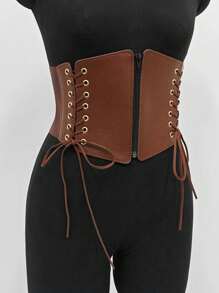1pc Women's Renaissance Accessory Brown Punk Style Drawstring Adjustable Corset Belt, Suitable For Halloween Night Or Daily Wear - Brown - View 3