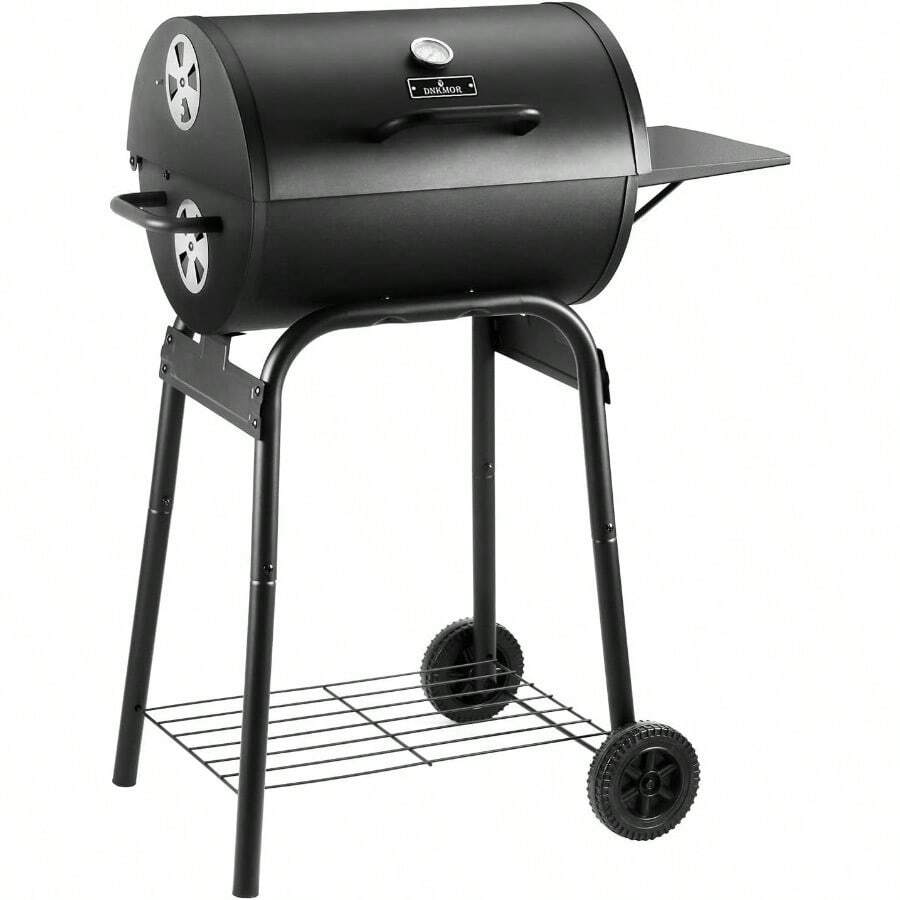 Charcoal Grills Outdoor BBQ Grill, Barrel Charcoal Grill With Side Table, With Nearly 500 Sq.In. Cooking Grid Area, Outdoor Backyard Camping Picnics, Patio And Parties, Black By DNKMOR - 常規尺寸 - 查看 1