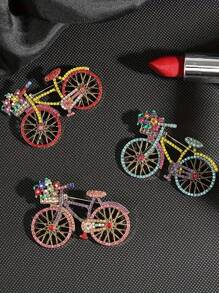 Xiacheng 1pc Elegant Vintage Bicycle Brooch With Sparkling Floral Basket, Hypoallergenic Copper Alloy Pin For Parties & Casual Wear - Bike - View 10