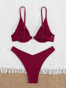 2 件套女士夏季纯色钢圈文胸性感比基尼套装