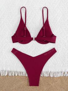 2pcs Women Summer Solid Color Steel Bra Sexy Bikini Set