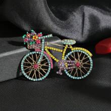 Xiacheng 1pc Elegant Vintage Bicycle Brooch With Sparkling Floral Basket, Hypoallergenic Copper Alloy Pin For Parties & Casual Wear - Bike - View 11