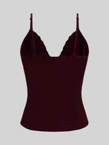 女式背心 夏季 Y2K 年轻热性感休闲蕾丝 V 领露背上衣 - 酒紅色 - 查看 9