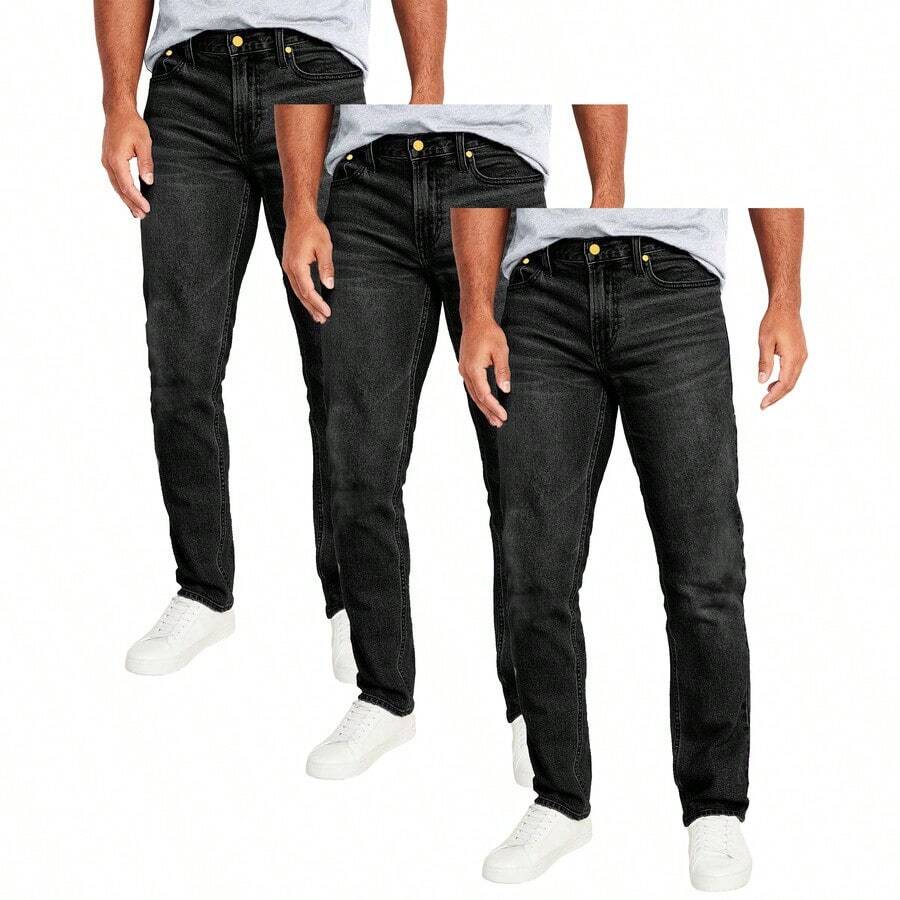 3-Pack Men's Flex Stretch Slim Straight Jeans - 黑色x3 - 查看 1