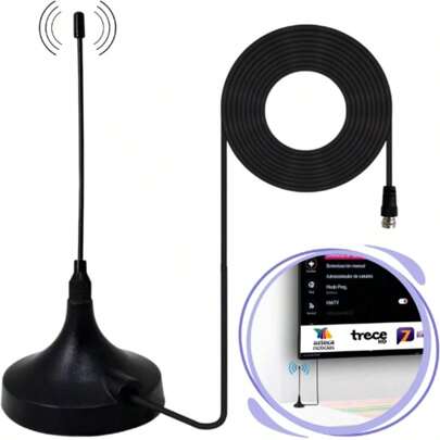 Antena de TV Digital para Interior, Alta Definición HDTV Ultra Compacta, Amplifica la Recepción de Canales, Rango de frecuencia: 470-862Mhz, Impedancia: 75 ohms, Ángulo: 360°