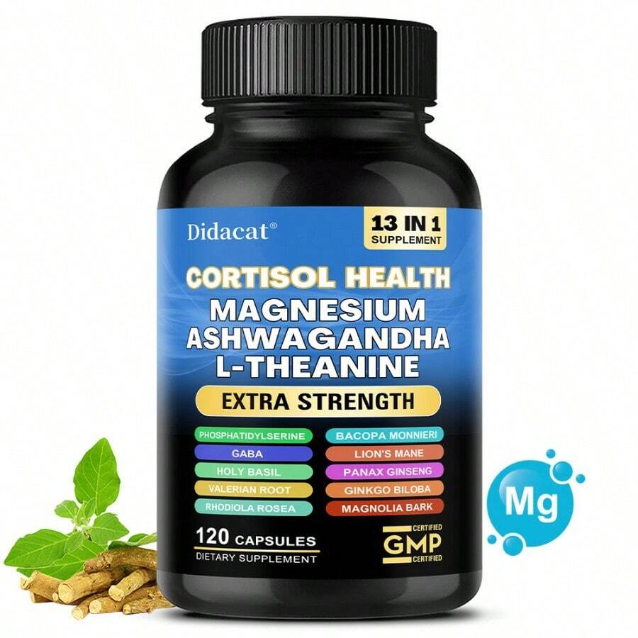 120 Capsules - Cortisol Health Dietary Supplement With Ashwagandha, Magnesium, L-Theanine And More - 1 chai - Xem 1