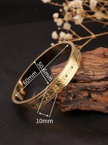 1pc Titanium Steel 18K Gold-Color Four-Leaf Clover & Rhombus Design Bangle, Vintage Luxurious Fashion Versatile, Suitable For Women Daily Wear, Party Gifts