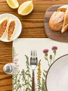 4 件套春季花卉餐垫，绿色植物印花餐垫，简约质朴织物装饰防热防水西式餐垫，适用于派对、厨房、餐厅、节日、农舍装饰