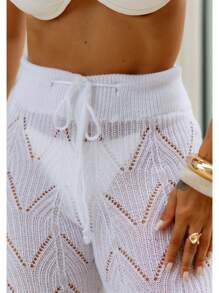 Beachwear Pants High Waist Crochet Knitwear Summer Beachwear Lace Adjustment - trắng - Xem 4